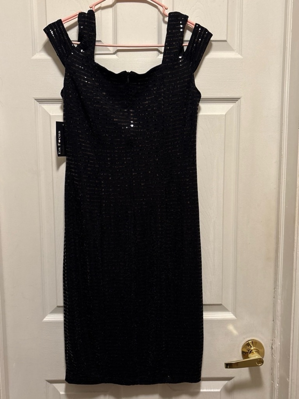 Enfocus Studio Black Sequin Midi Dress with Double Straps